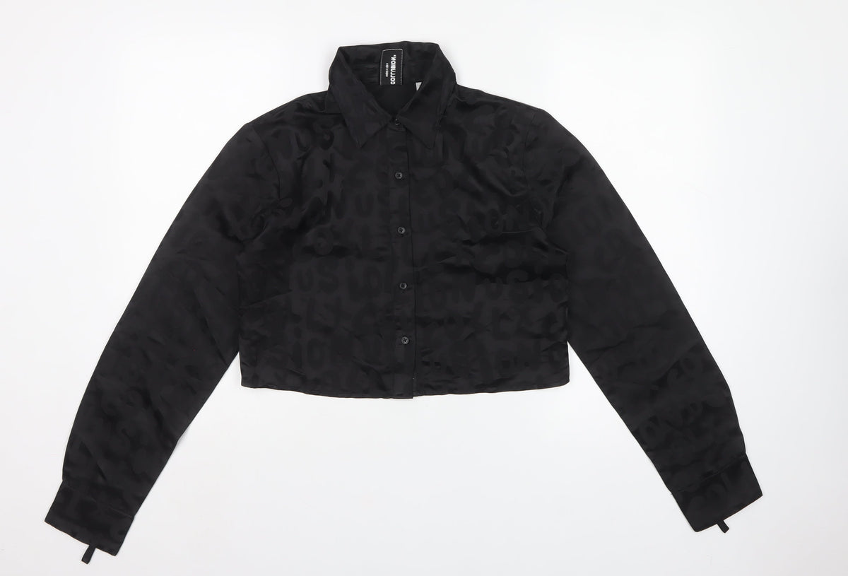 Collusion Women Black UK 10 Cropped Jacquard Button-Up Shirt