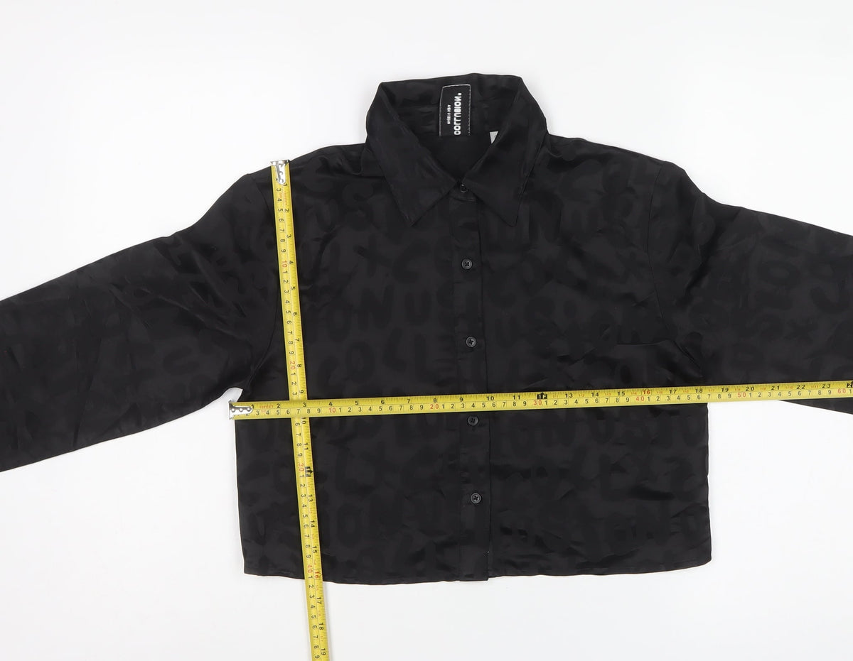 Collusion Women Black UK 10 Cropped Jacquard Button-Up Shirt