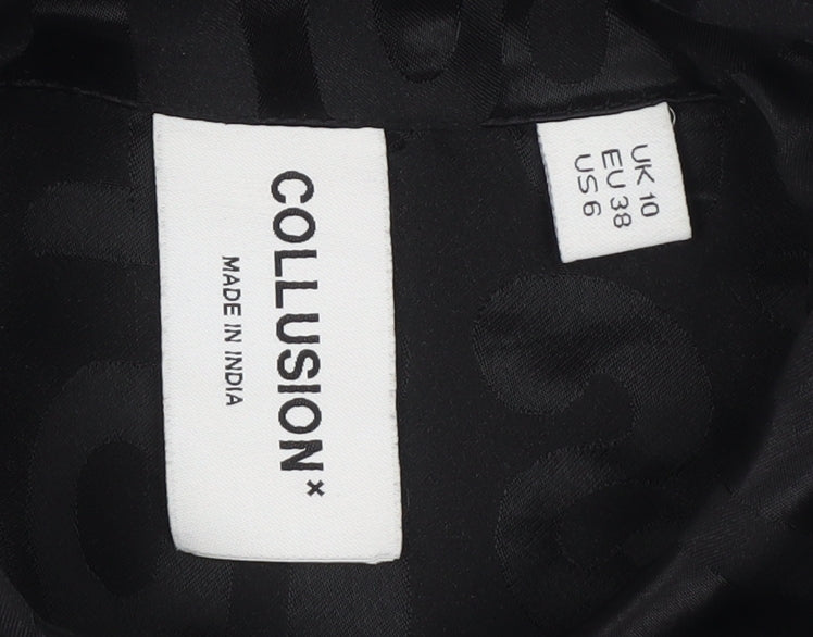 Collusion Women Black UK 10 Cropped Jacquard Button-Up Shirt