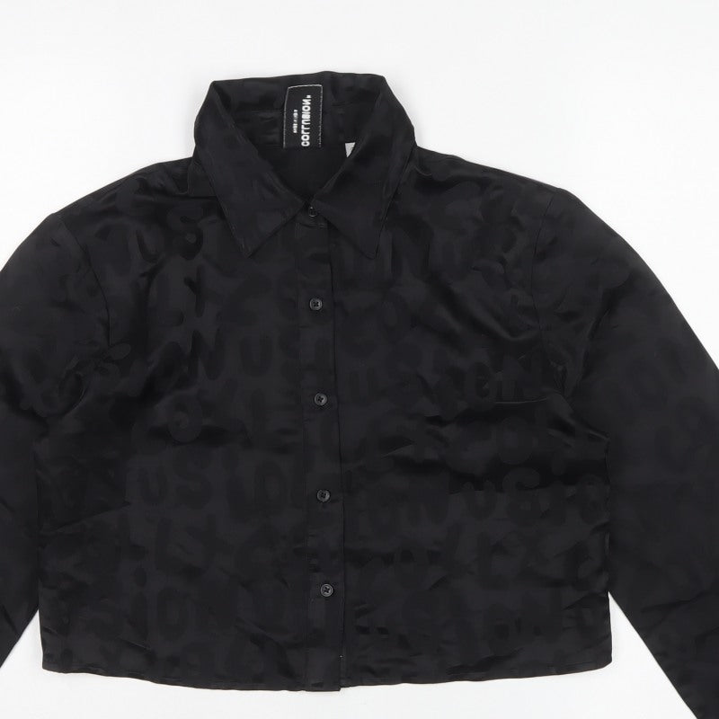 Collusion Women Black UK 10 Cropped Jacquard Button-Up Shirt