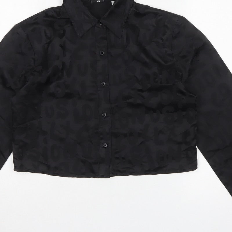 Collusion Women Black UK 10 Cropped Jacquard Button-Up Shirt