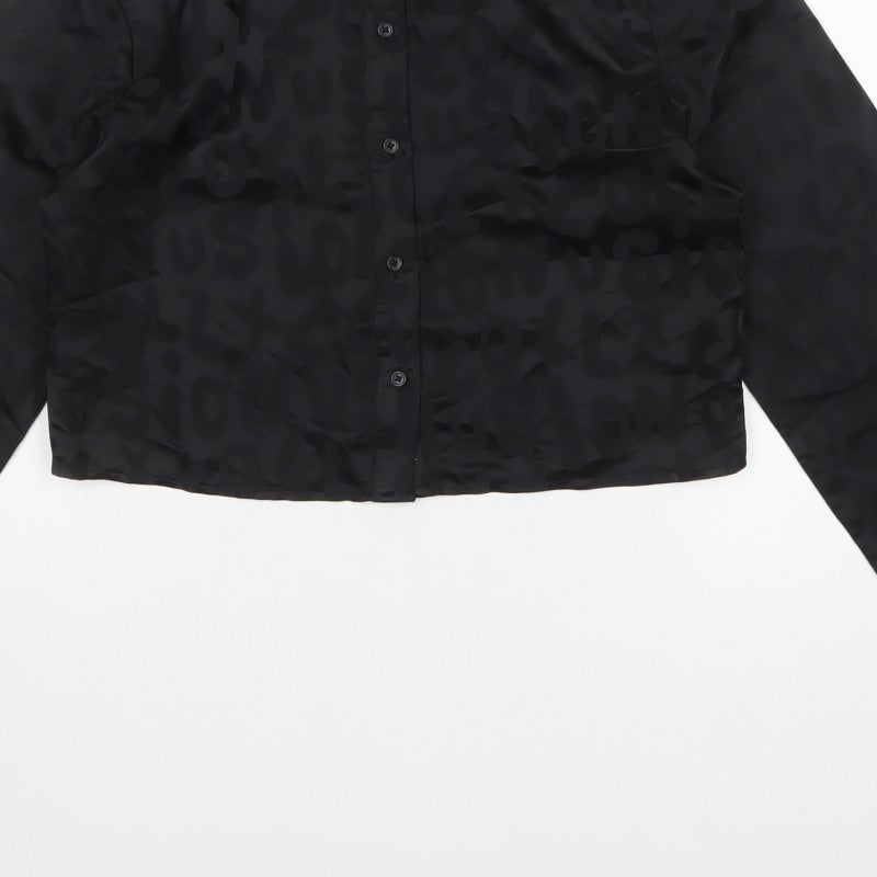 Collusion Women Black UK 10 Cropped Jacquard Button-Up Shirt
