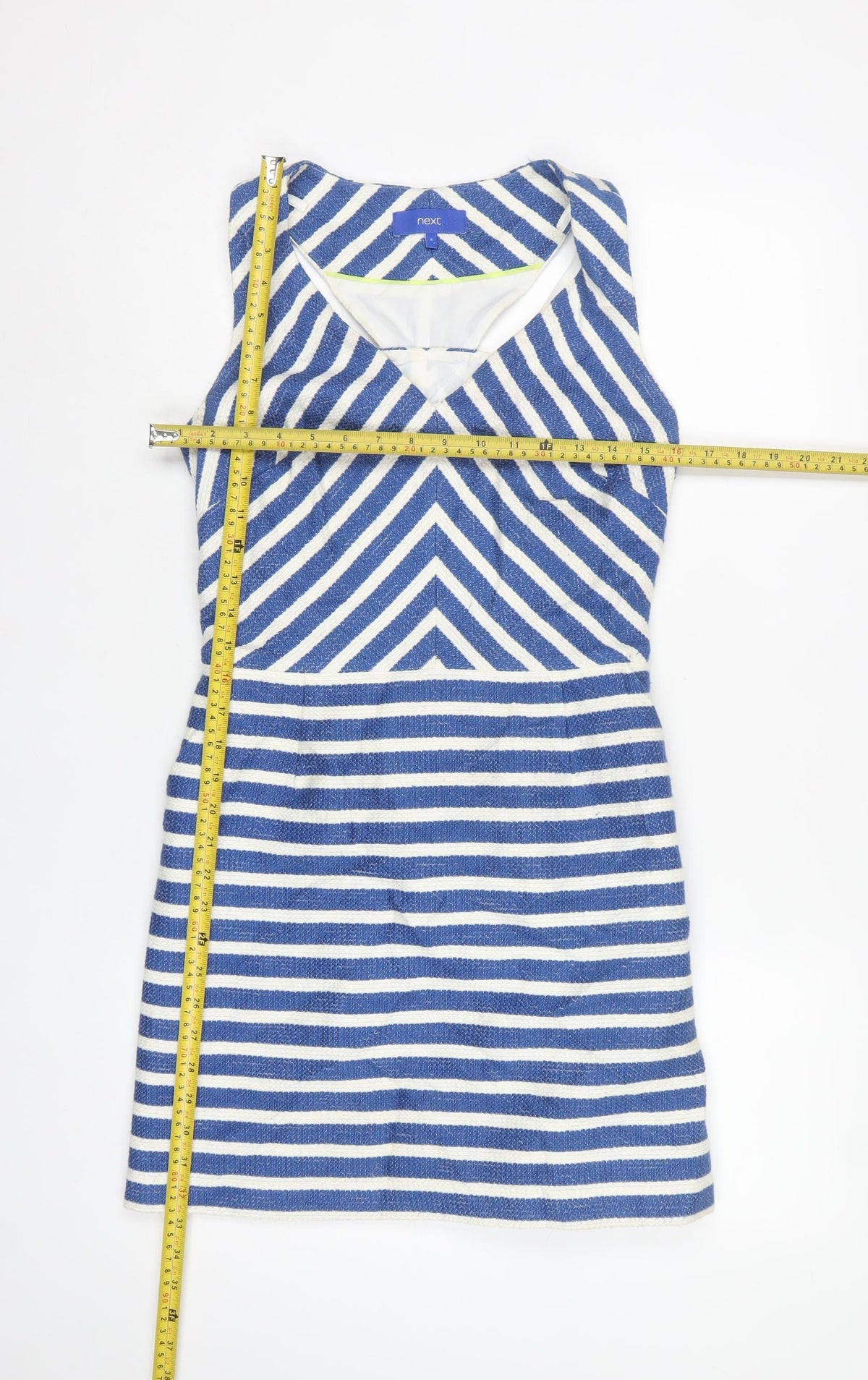 Next Women Blue White Striped Cut Out Sleeveless Sheath Dress UK 8
