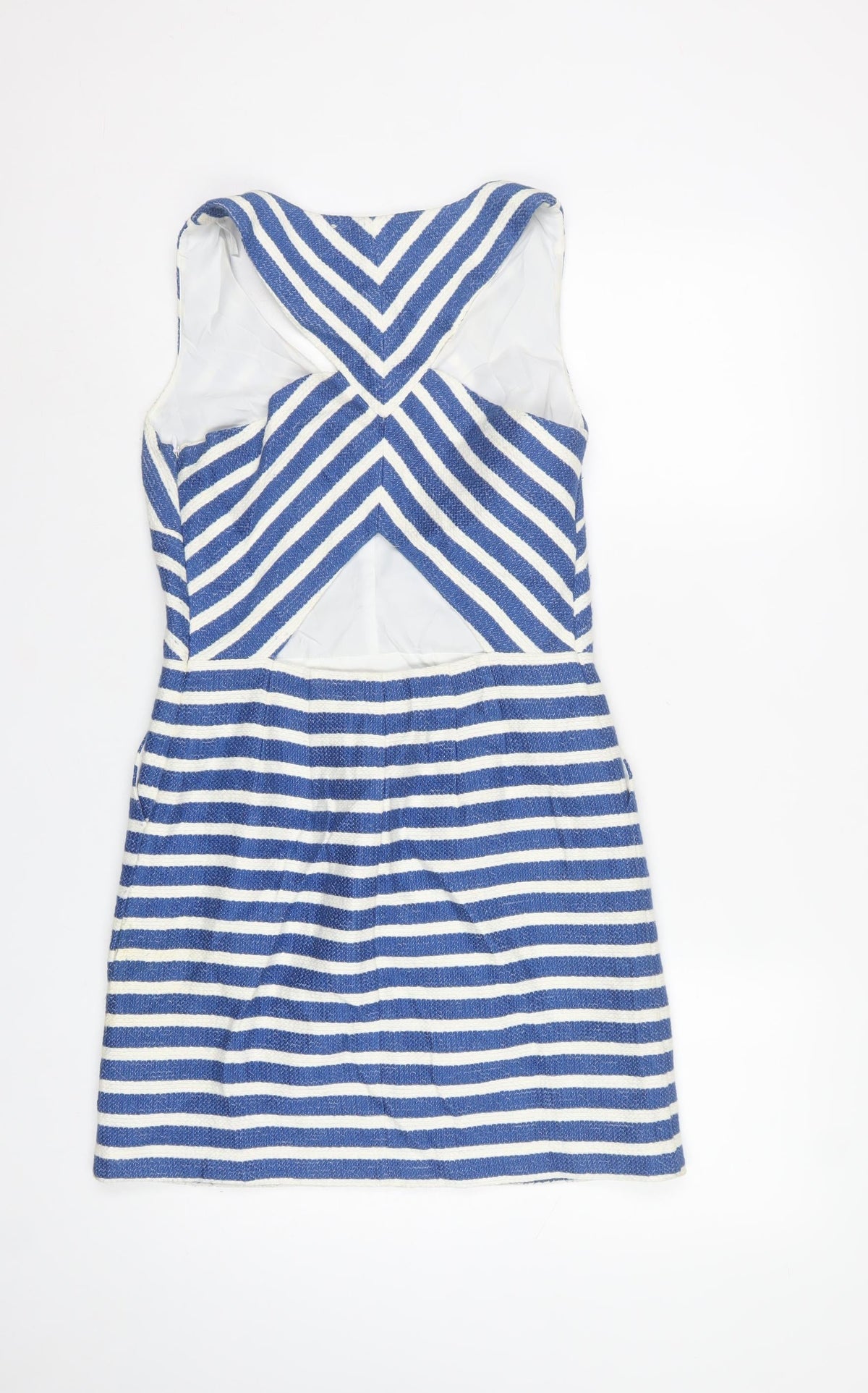 Next Women Blue White Striped Cut Out Sleeveless Sheath Dress UK 8