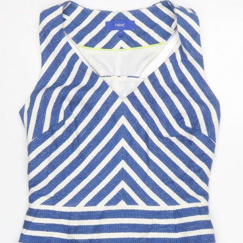 Next Women Blue White Striped Cut Out Sleeveless Sheath Dress UK 8