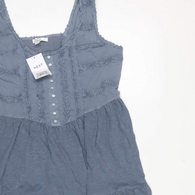 Next Women Blue UK 16 Knee Length Fit & Flare Cotton Lace Dress