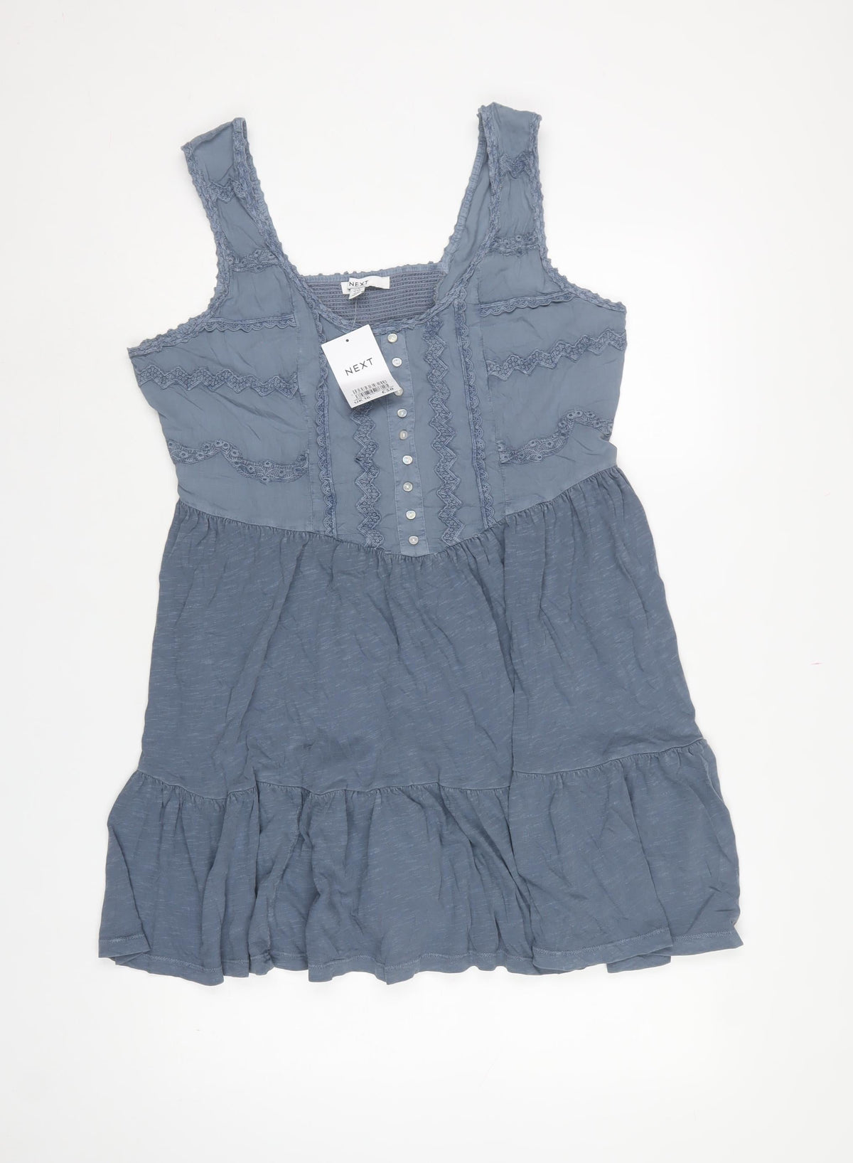 Next Women Blue UK 16 Knee Length Fit & Flare Cotton Lace Dress