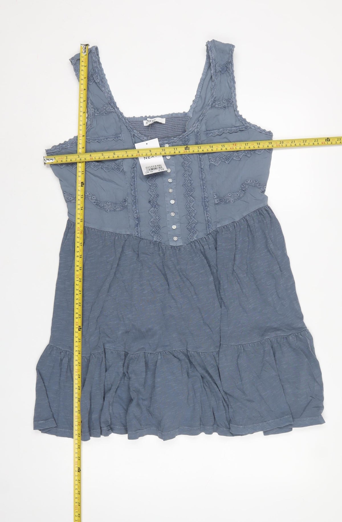 Next Women Blue UK 16 Knee Length Fit & Flare Cotton Lace Dress