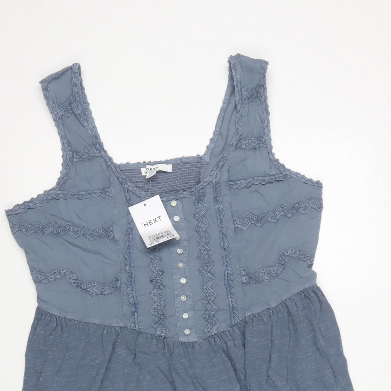 Next Women Blue UK 16 Knee Length Fit & Flare Cotton Lace Dress