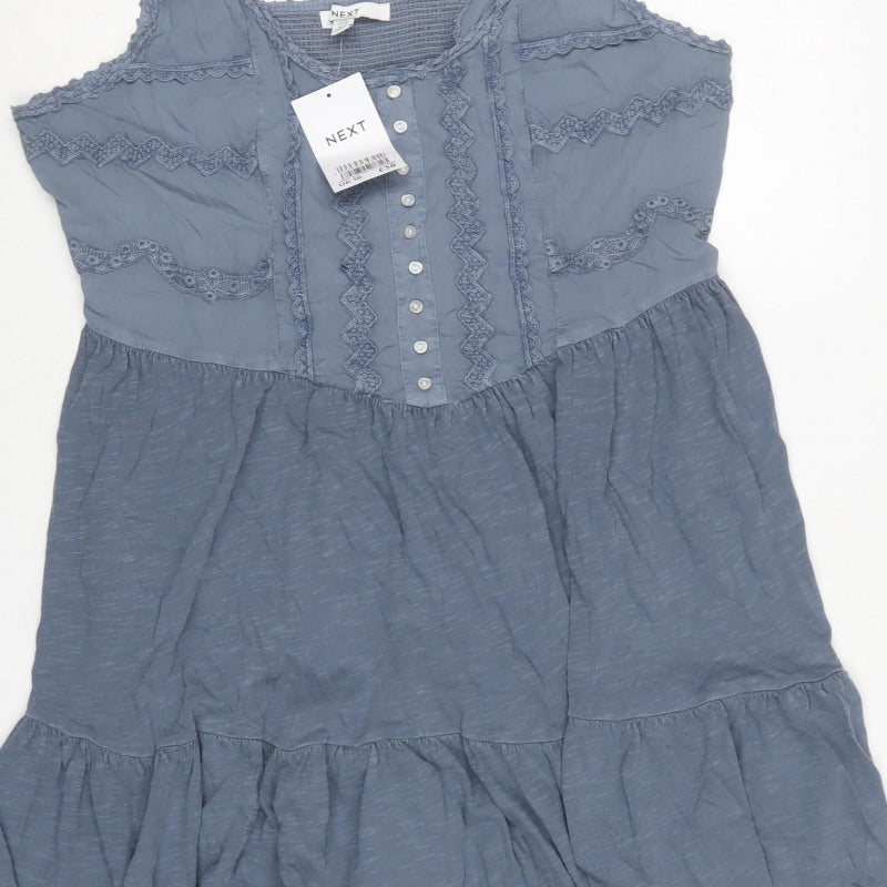 Next Women Blue UK 16 Knee Length Fit & Flare Cotton Lace Dress