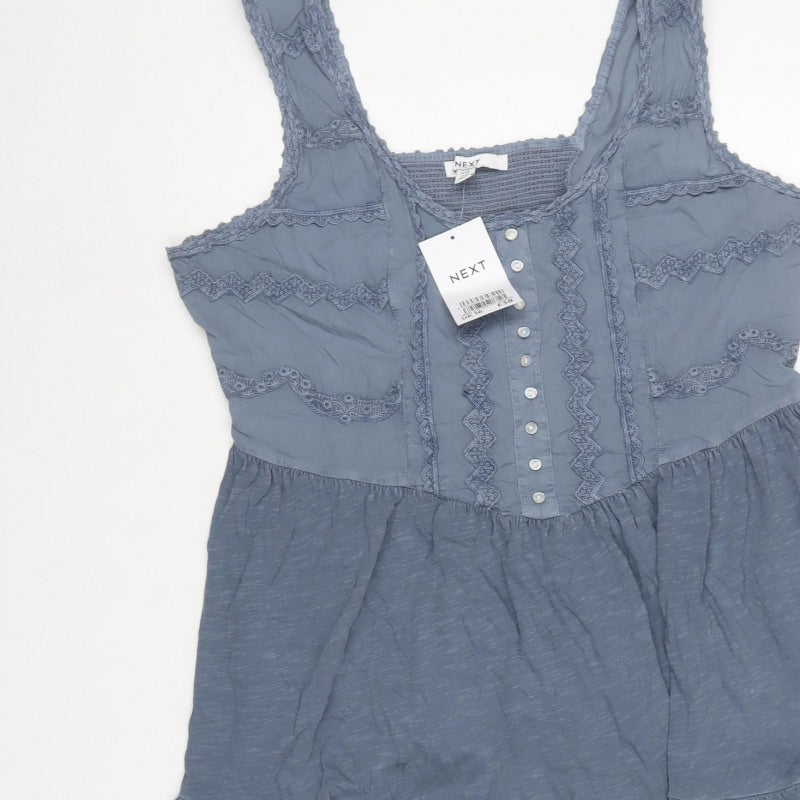 Next Women Blue UK 16 Knee Length Fit & Flare Cotton Lace Dress