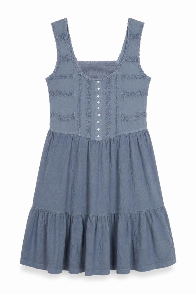 Next Women Blue UK 16 Knee Length Fit & Flare Cotton Lace Dress