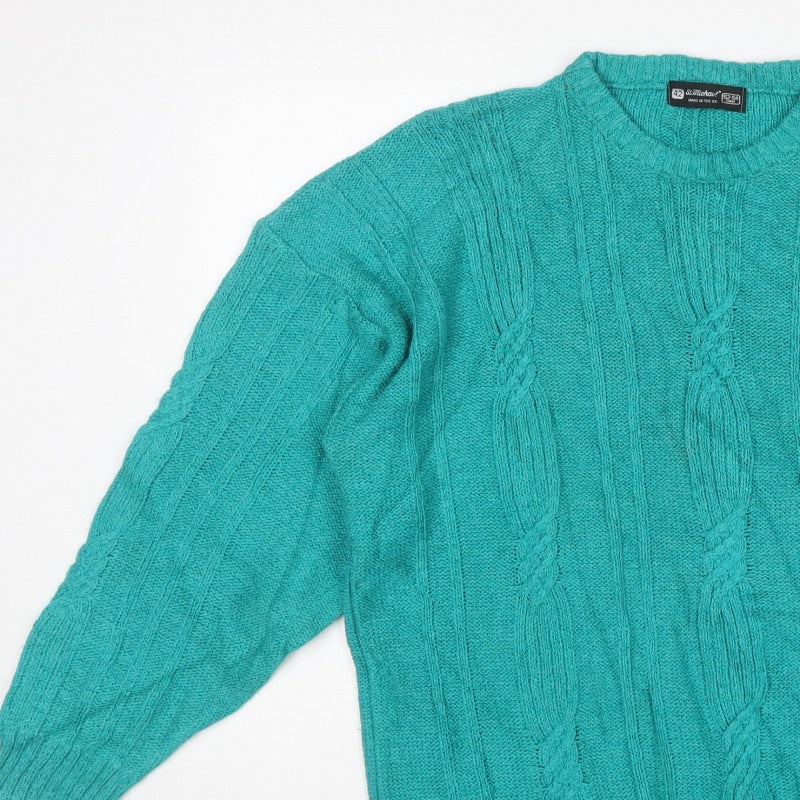 St Michael Mens Green XL Cable Knit Crew Neck Vintage Jumper