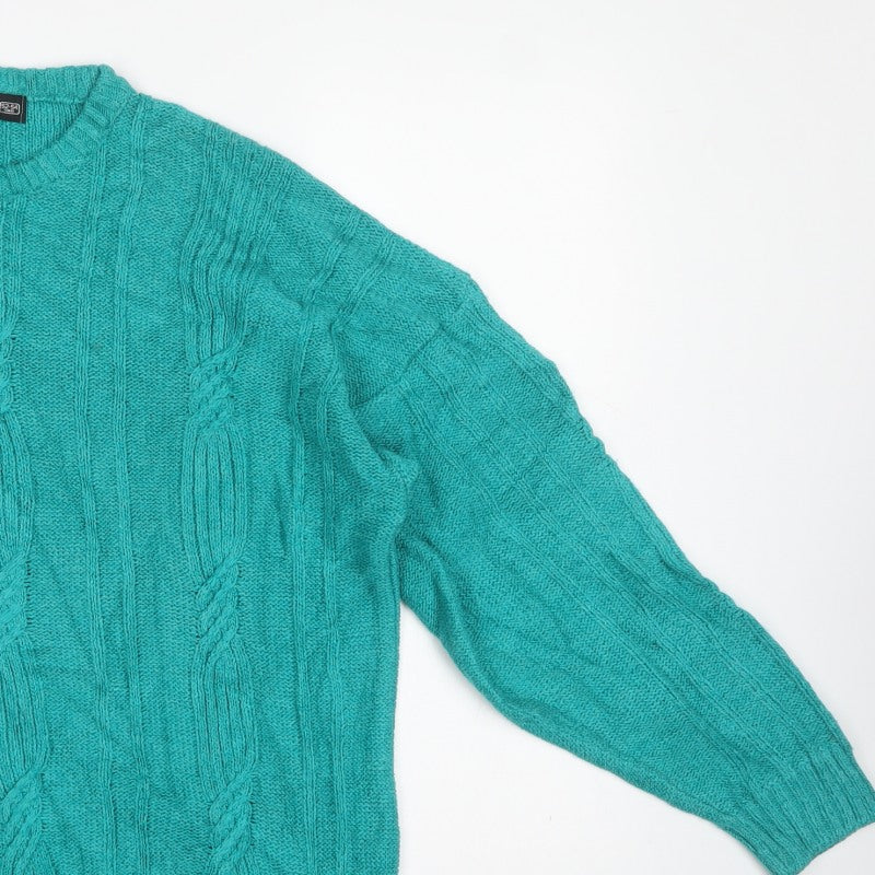 St Michael Mens Green XL Cable Knit Crew Neck Vintage Jumper