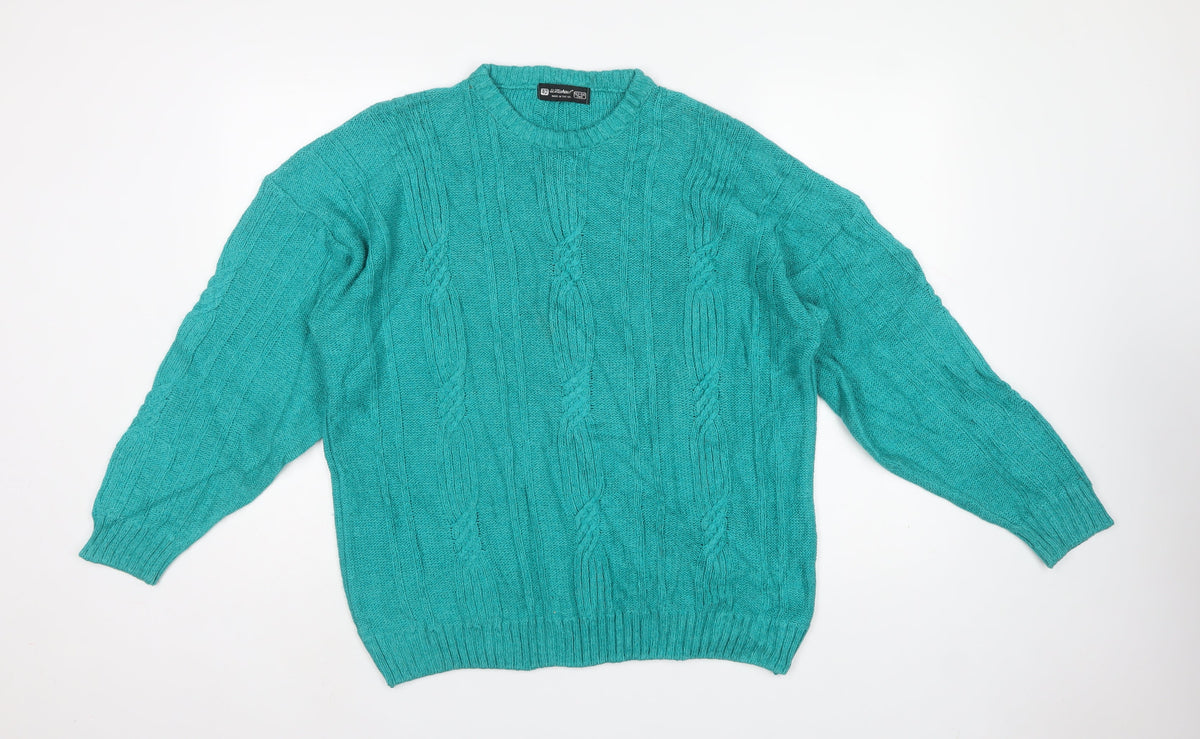 St Michael Mens Green XL Cable Knit Crew Neck Vintage Jumper