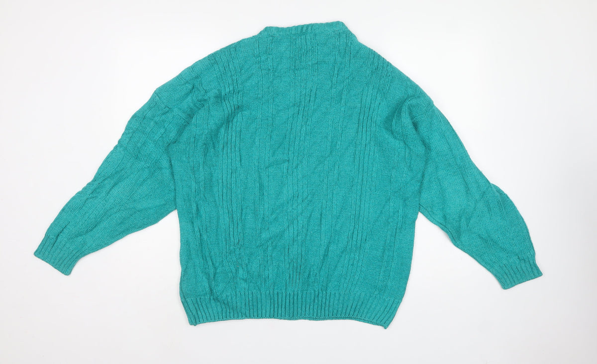 St Michael Mens Green XL Cable Knit Crew Neck Vintage Jumper