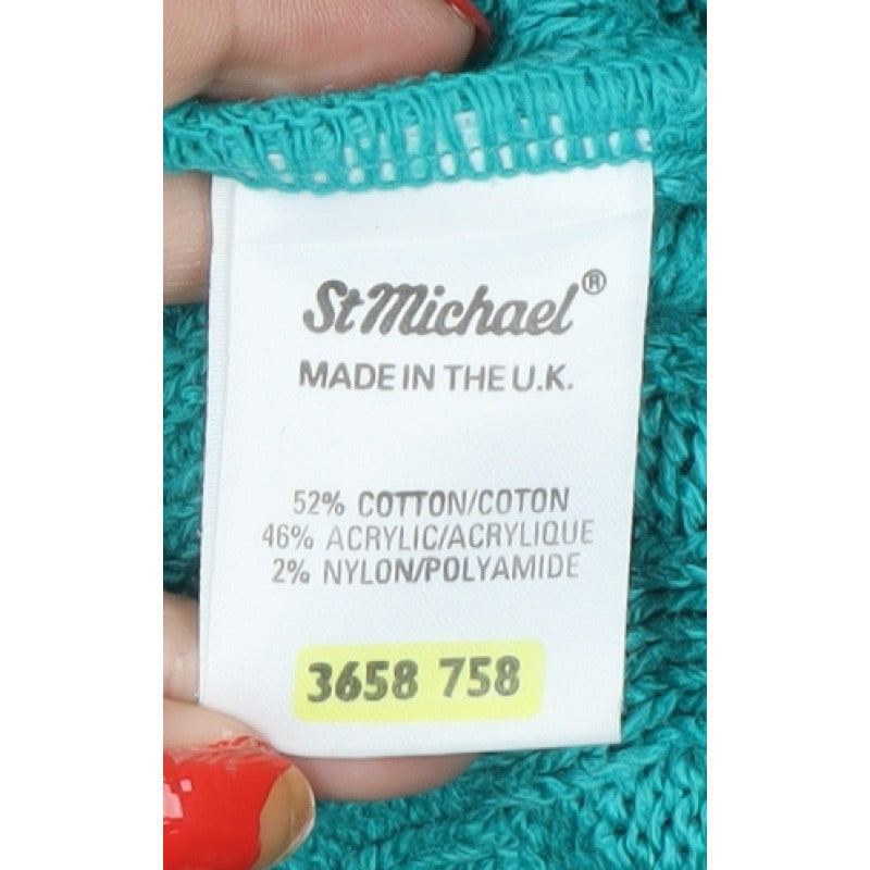 St Michael Mens Green XL Cable Knit Crew Neck Vintage Jumper