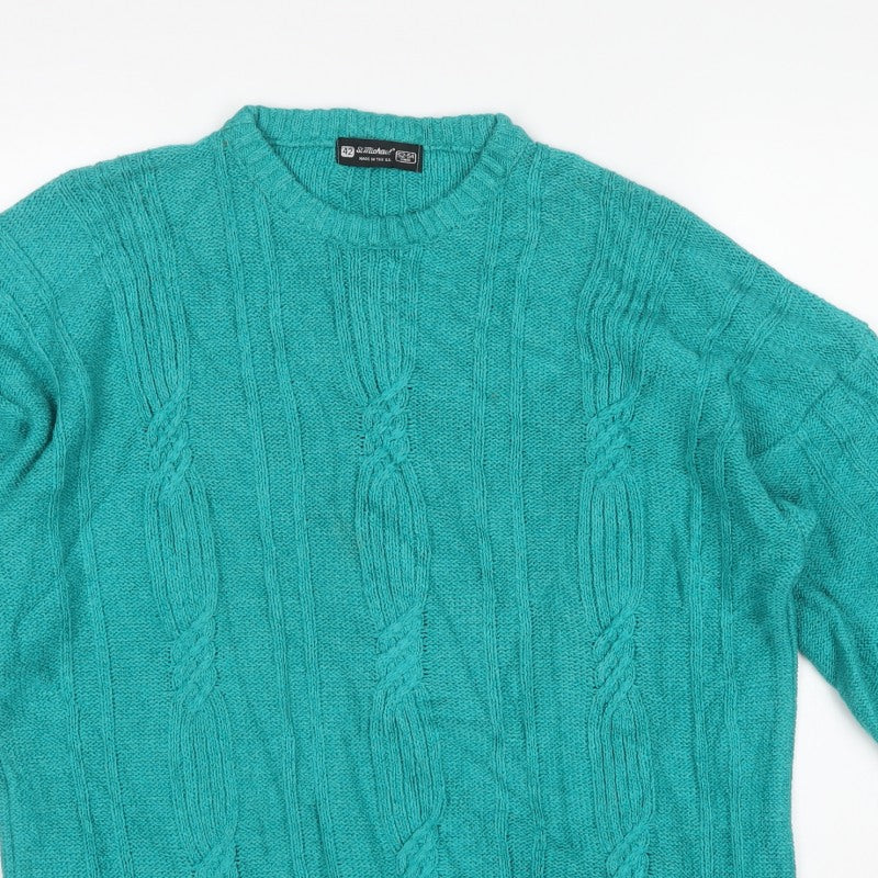 St Michael Mens Green XL Cable Knit Crew Neck Vintage Jumper