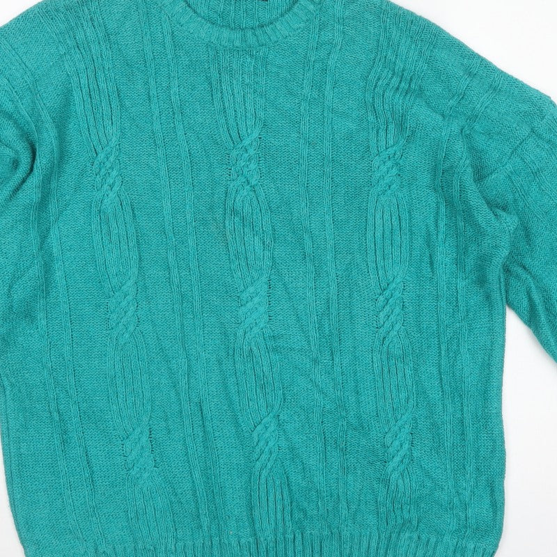 St Michael Mens Green XL Cable Knit Crew Neck Vintage Jumper