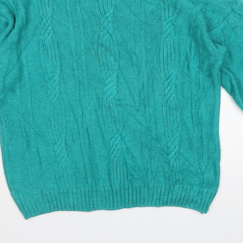 St Michael Mens Green XL Cable Knit Crew Neck Vintage Jumper
