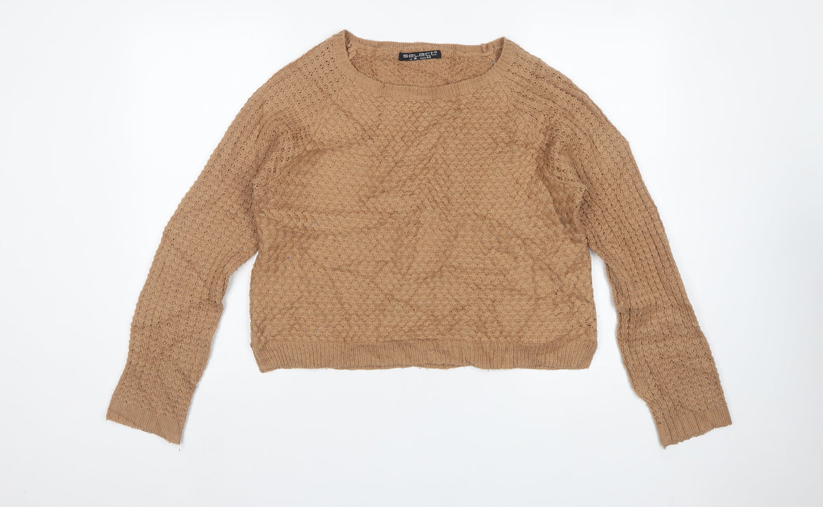 Select Women Beige Cable Knit Raglan Jumper UK 16 Round Neck