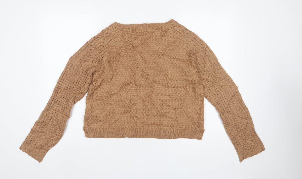 Select Women Beige Cable Knit Raglan Jumper UK 16 Round Neck