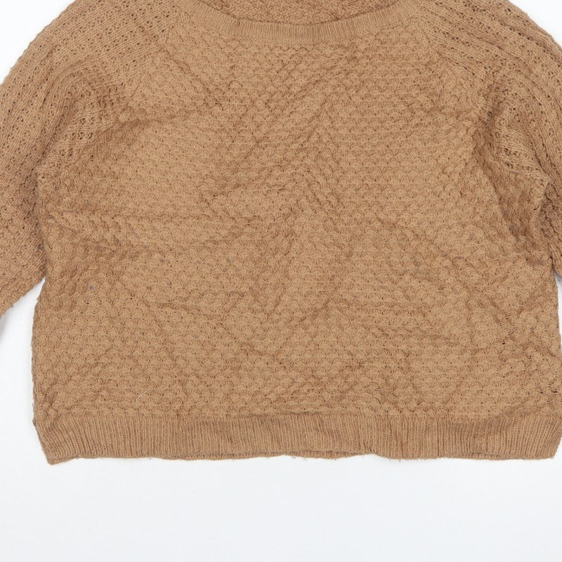 Select Women Beige Cable Knit Raglan Jumper UK 16 Round Neck