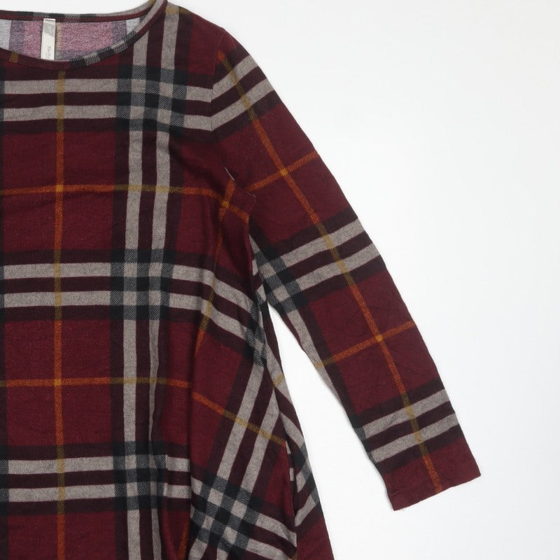 Stella Women Red UK 12 Plaid Tunic Blouse 3/4 Sleeve Round Neck