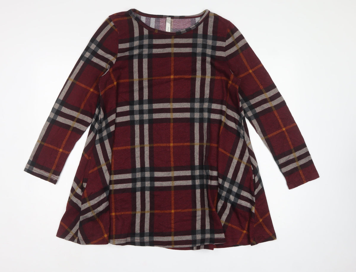 Stella Women Red UK 12 Plaid Tunic Blouse 3/4 Sleeve Round Neck