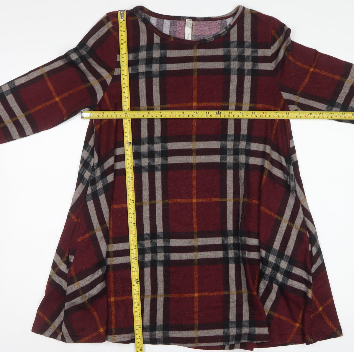 Stella Women Red UK 12 Plaid Tunic Blouse 3/4 Sleeve Round Neck