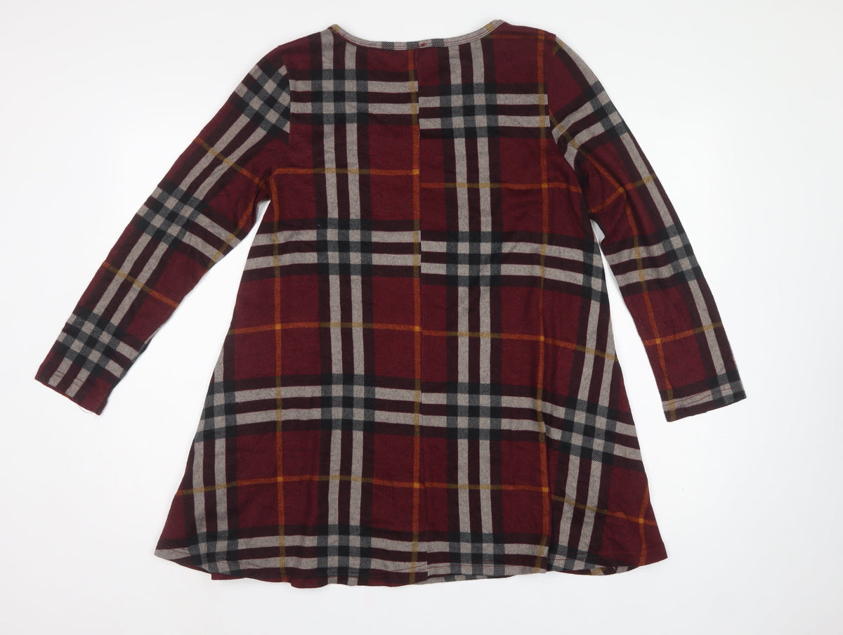 Stella Women Red UK 12 Plaid Tunic Blouse 3/4 Sleeve Round Neck