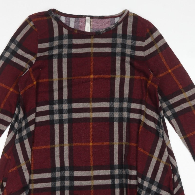 Stella Women Red UK 12 Plaid Tunic Blouse 3/4 Sleeve Round Neck