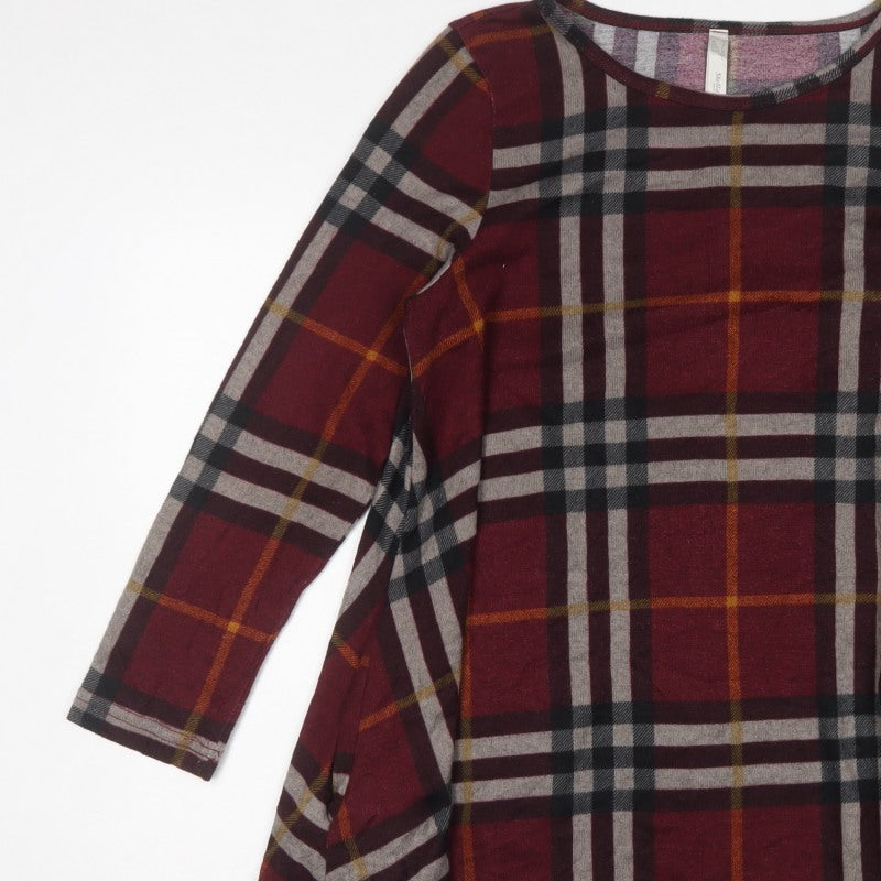 Stella Women Red UK 12 Plaid Tunic Blouse 3/4 Sleeve Round Neck