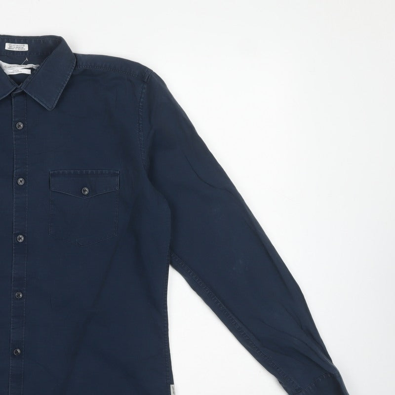Calvin Klein Men’s Blue S Slim Fit Cotton Long Sleeve Button-Up Shirt