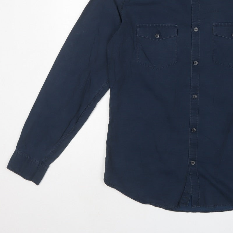 Calvin Klein Men’s Blue S Slim Fit Cotton Long Sleeve Button-Up Shirt