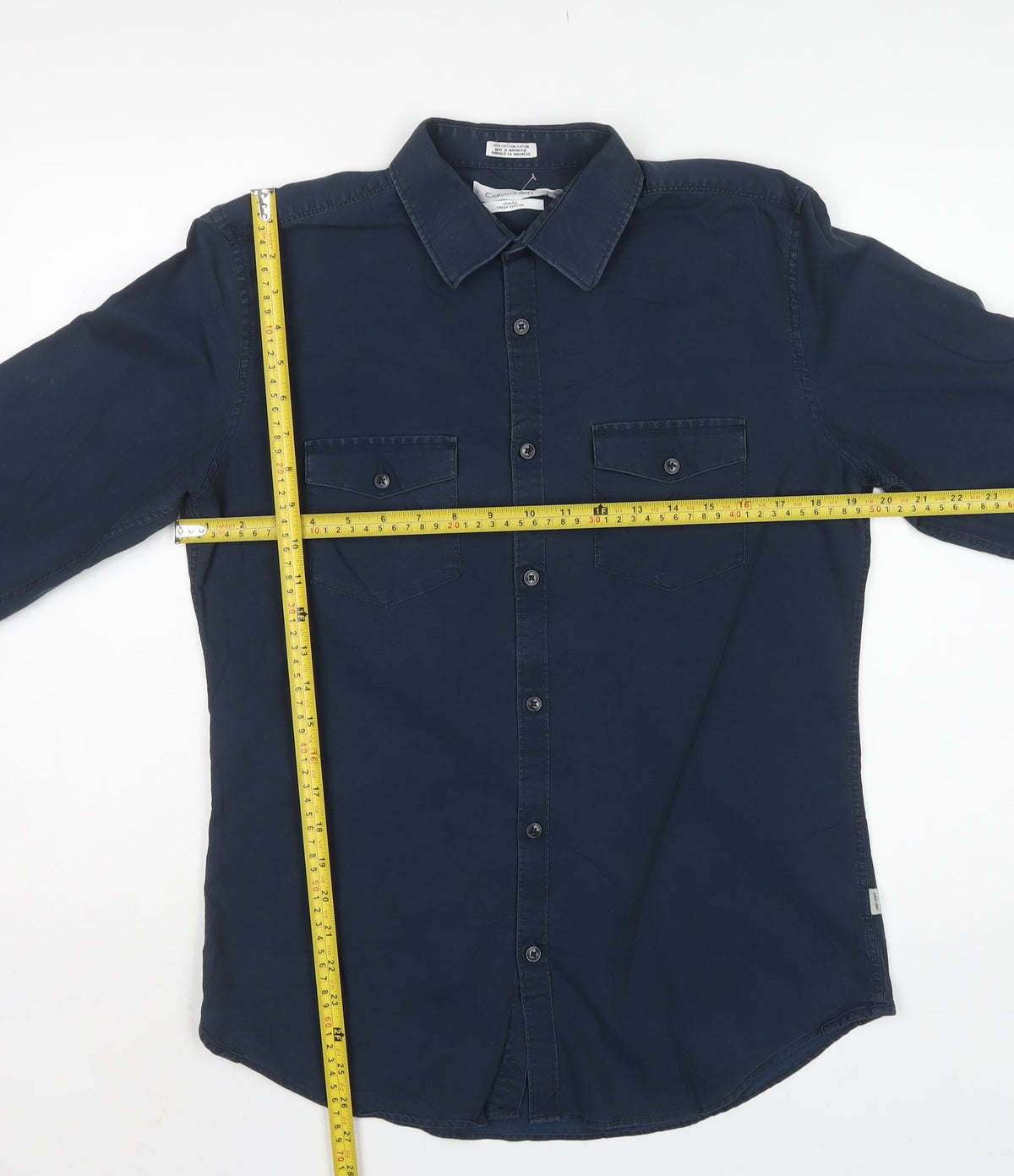 Calvin Klein Men’s Blue S Slim Fit Cotton Long Sleeve Button-Up Shirt