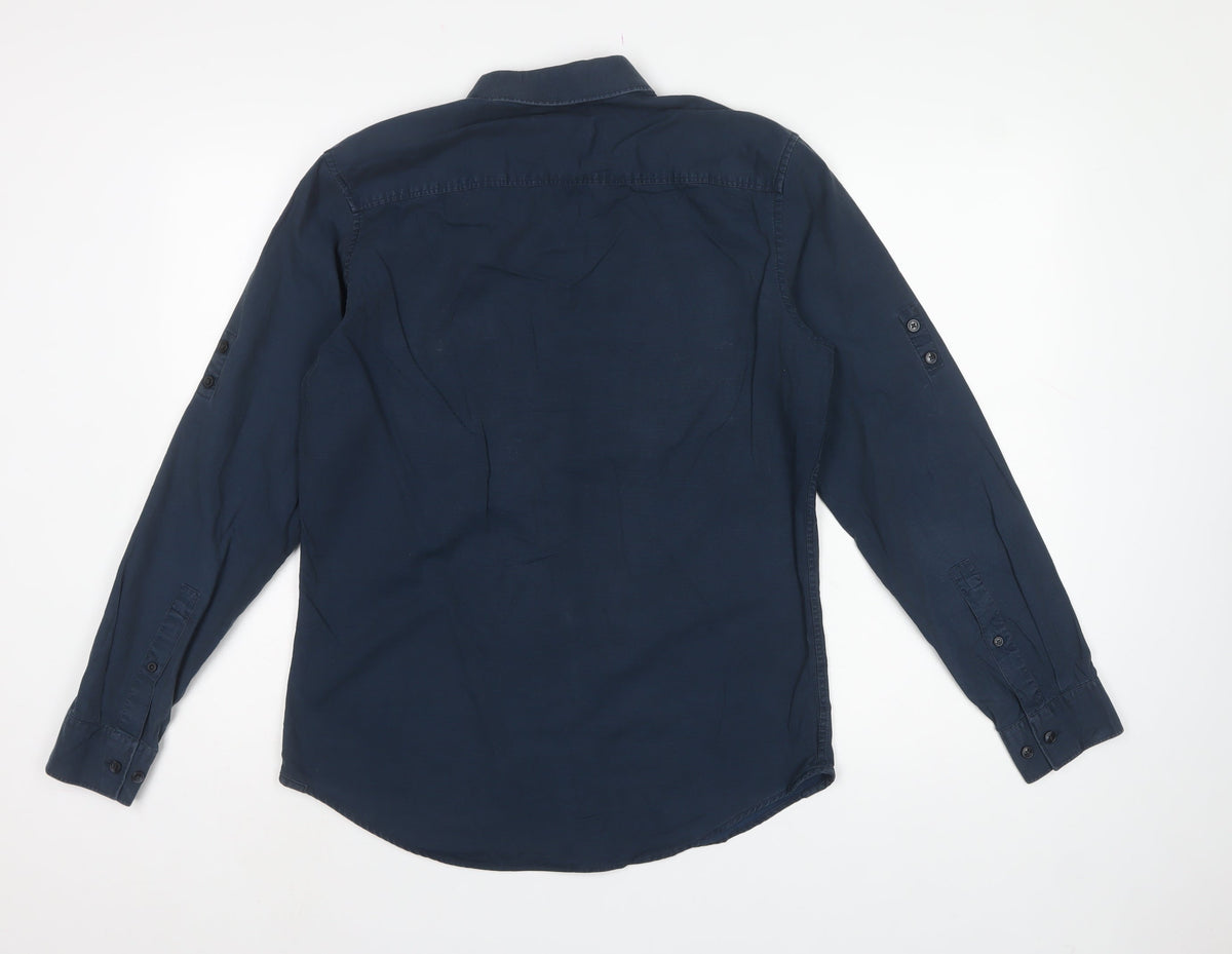 Calvin Klein Men’s Blue S Slim Fit Cotton Long Sleeve Button-Up Shirt