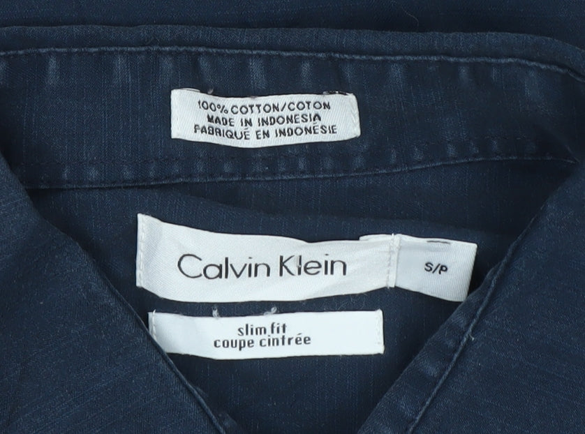Calvin Klein Men’s Blue S Slim Fit Cotton Long Sleeve Button-Up Shirt