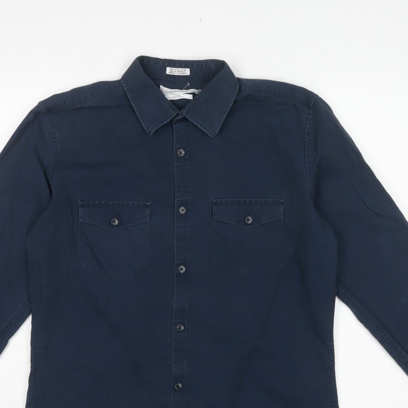 Calvin Klein Men’s Blue S Slim Fit Cotton Long Sleeve Button-Up Shirt