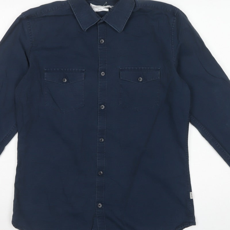 Calvin Klein Men’s Blue S Slim Fit Cotton Long Sleeve Button-Up Shirt