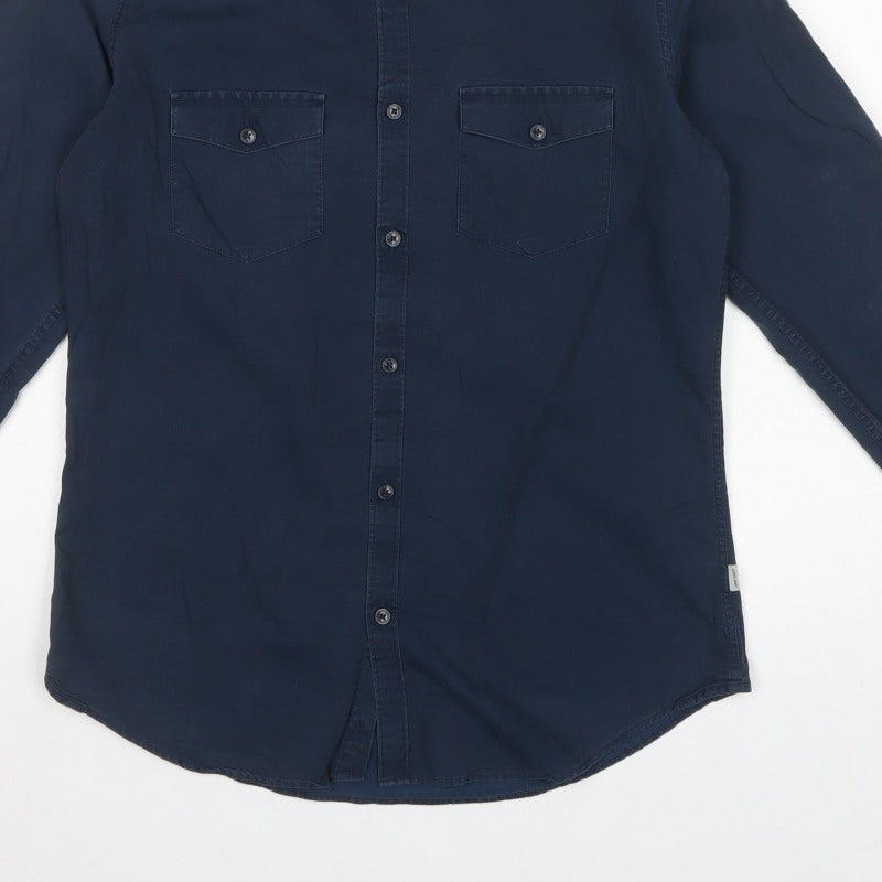 Calvin Klein Men’s Blue S Slim Fit Cotton Long Sleeve Button-Up Shirt
