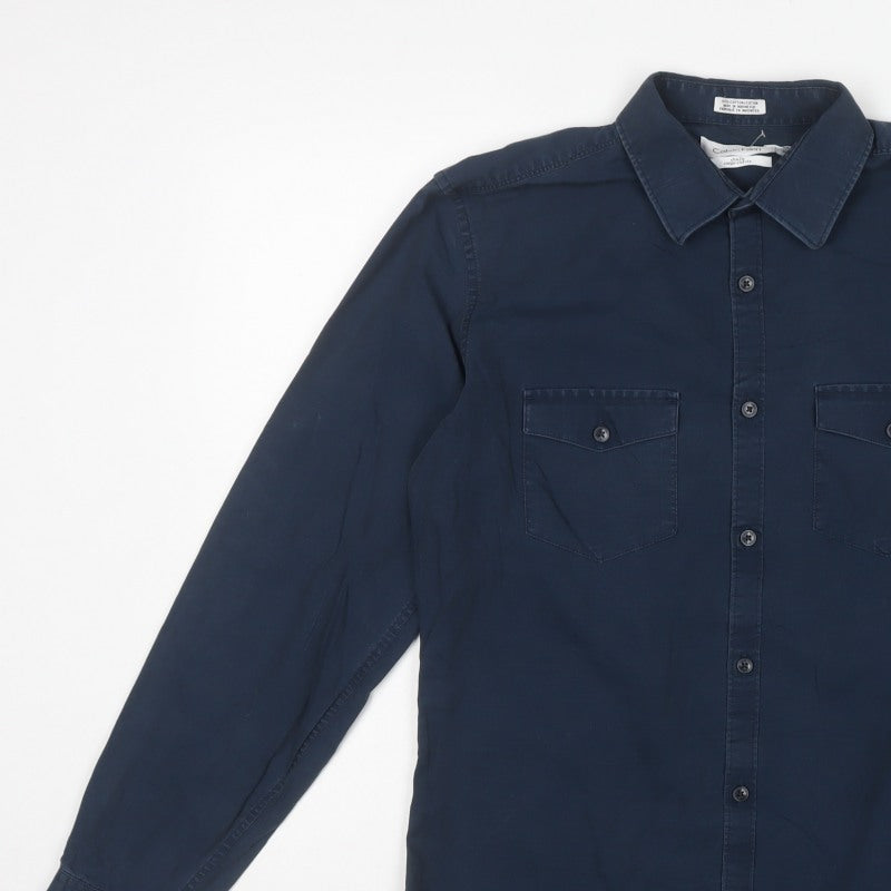 Calvin Klein Men’s Blue S Slim Fit Cotton Long Sleeve Button-Up Shirt