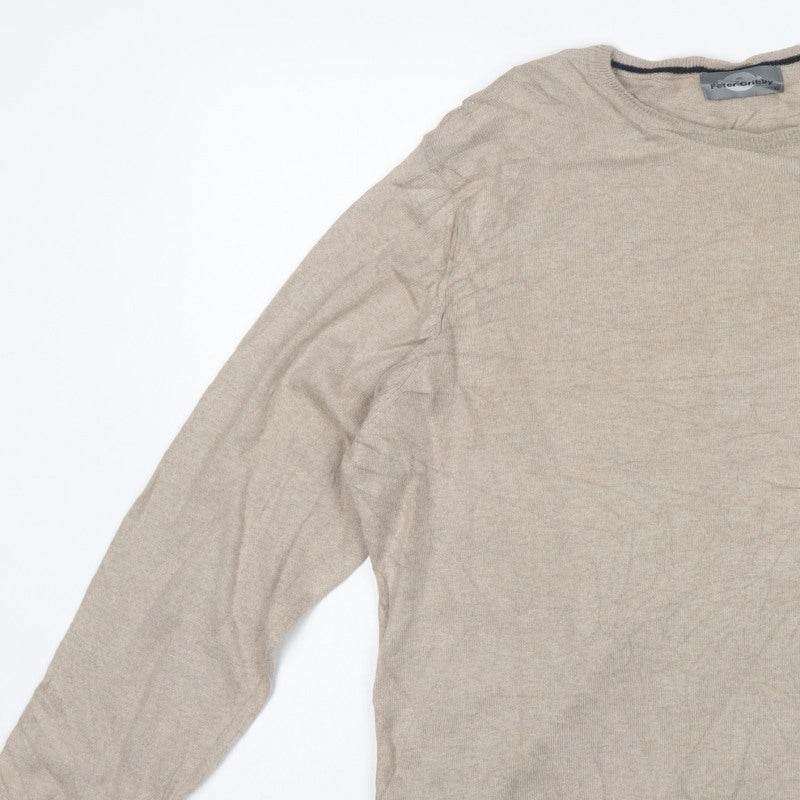 Peter Gribby Men’s Beige XL Cotton Silk Crew Neck Pullover Jumper