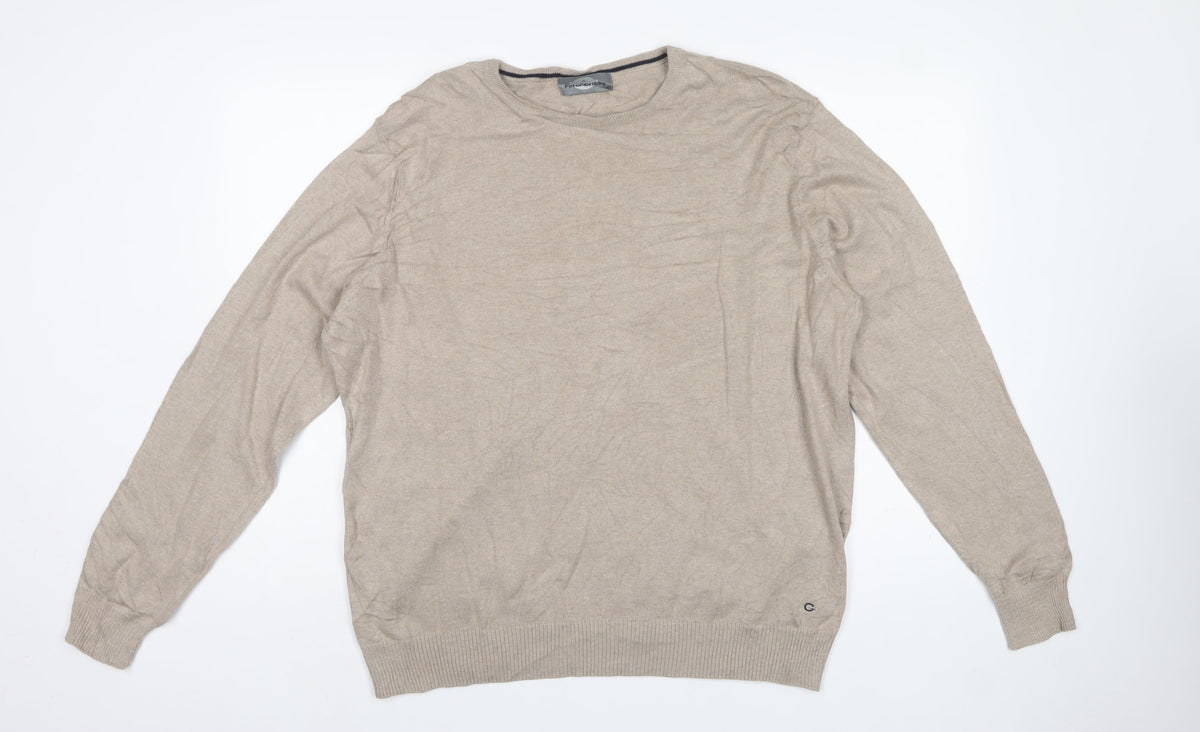 Peter Gribby Men’s Beige XL Cotton Silk Crew Neck Pullover Jumper