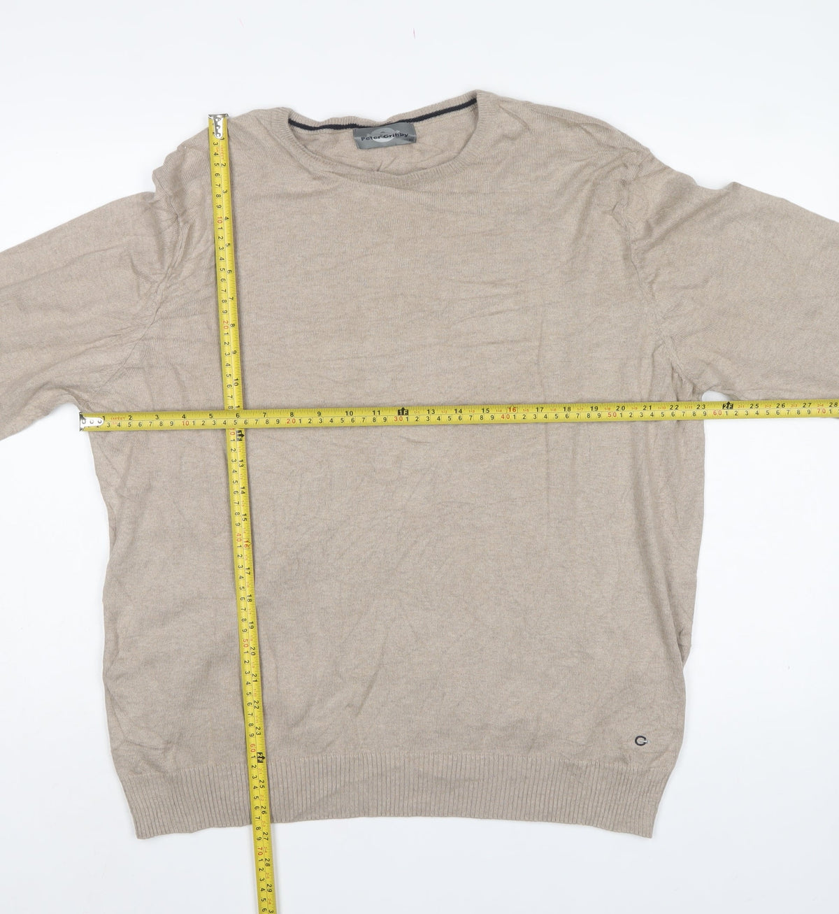 Peter Gribby Men’s Beige XL Cotton Silk Crew Neck Pullover Jumper