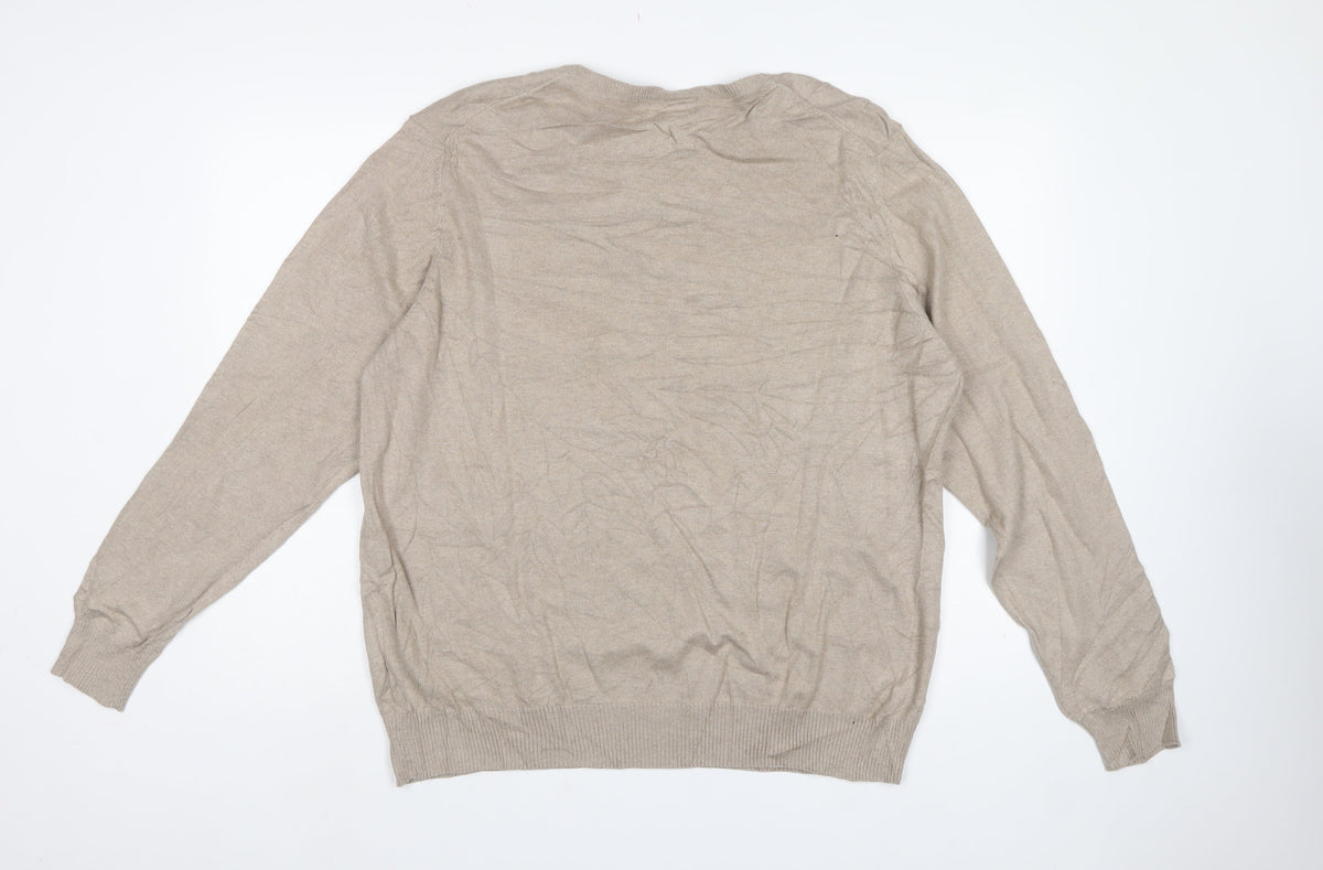 Peter Gribby Men’s Beige XL Cotton Silk Crew Neck Pullover Jumper