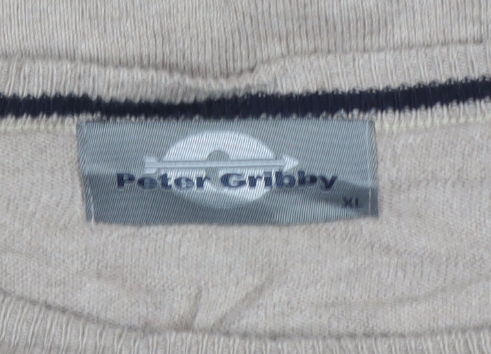 Peter Gribby Men’s Beige XL Cotton Silk Crew Neck Pullover Jumper