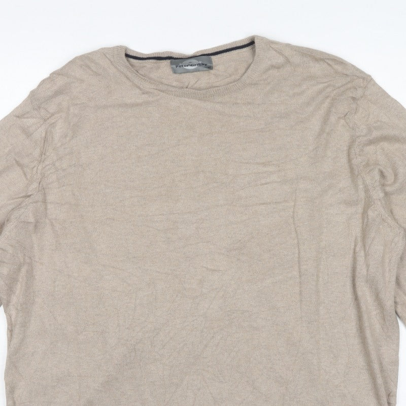 Peter Gribby Men’s Beige XL Cotton Silk Crew Neck Pullover Jumper