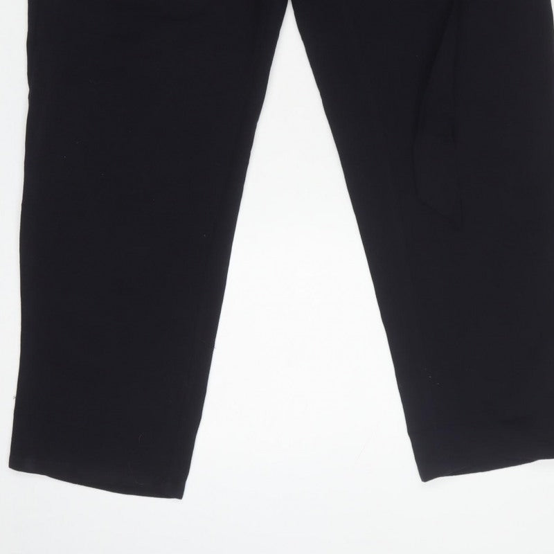 H&M Women Black UK 12 Paperbag Belted High Rise Trousers