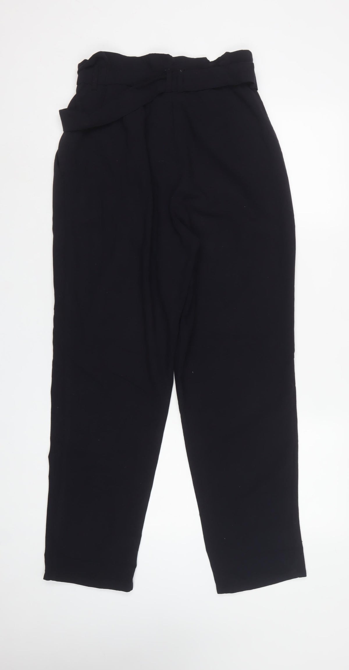 H&M Women Black UK 12 Paperbag Belted High Rise Trousers